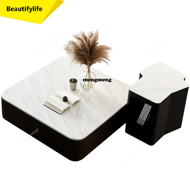 Coffee Tea Unit - Table basse carrée moderne en marbre,