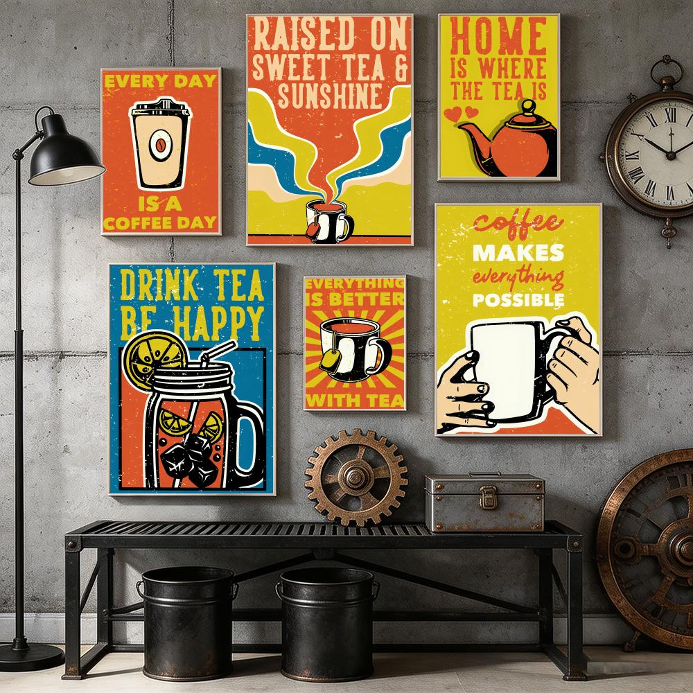 Wallpaper Coffee And Tea - Affiche vintage thé et café, autocollant